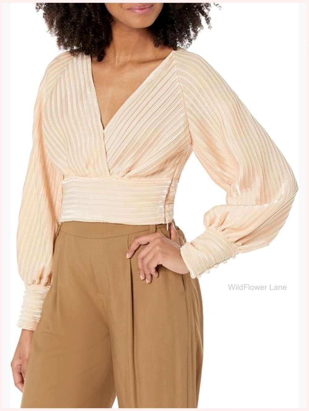 V-Neck Tie Front Long Sleeve Blouse Women's Top